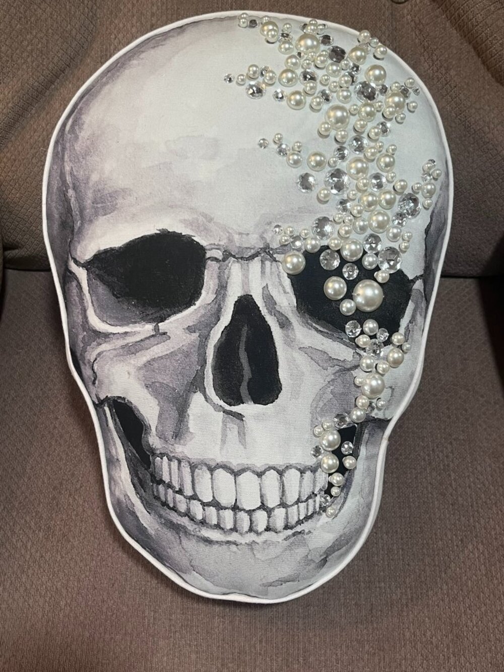 CXL Christian Lacroix Skull Pillow Pearl Rhinestone Bling Halloween Gothic